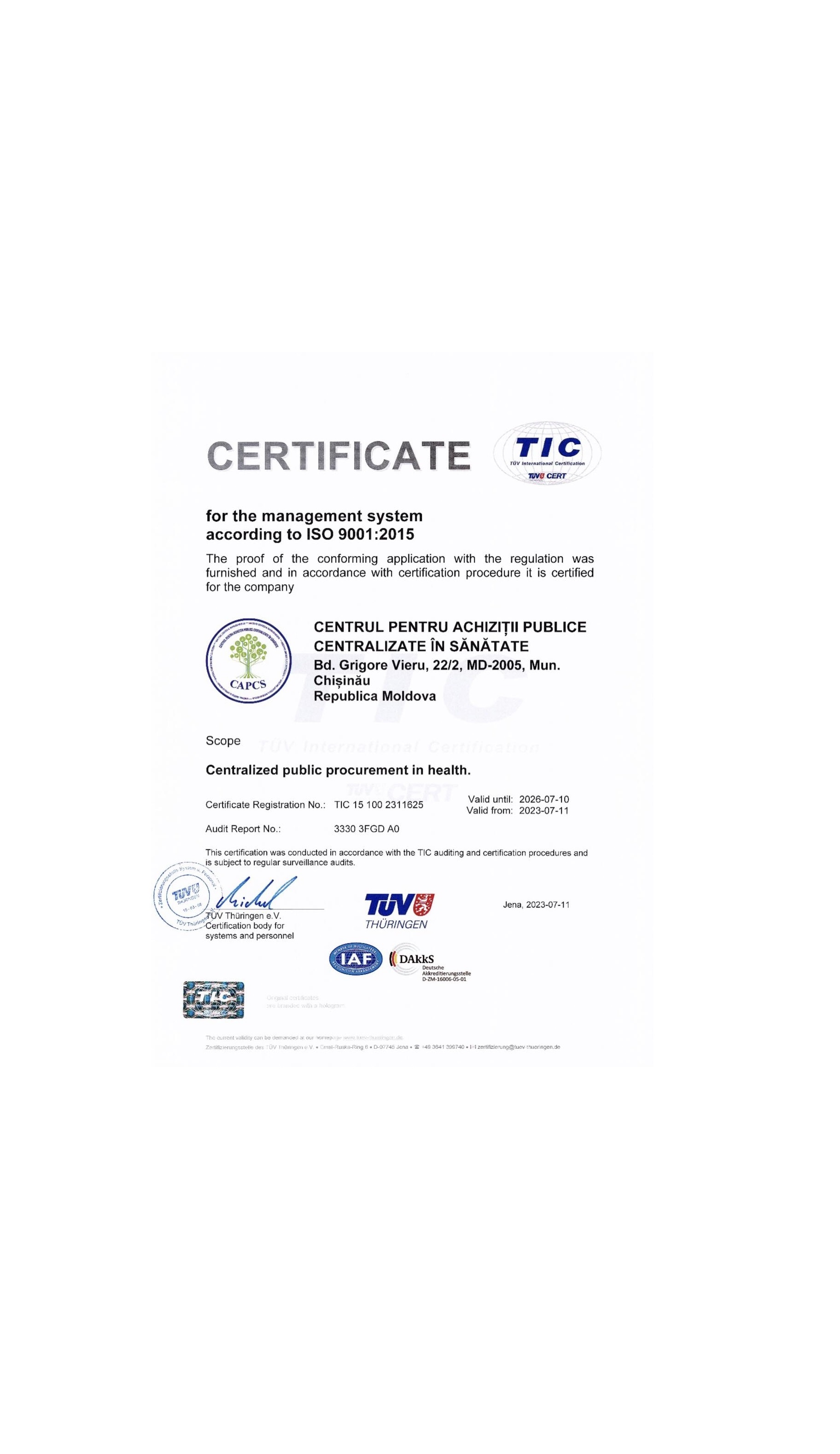 Certificat ISO 9001:2015